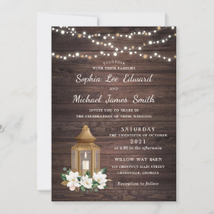 Invitation Floral Rustique Lanterne En Bois Magnolia Éclairag