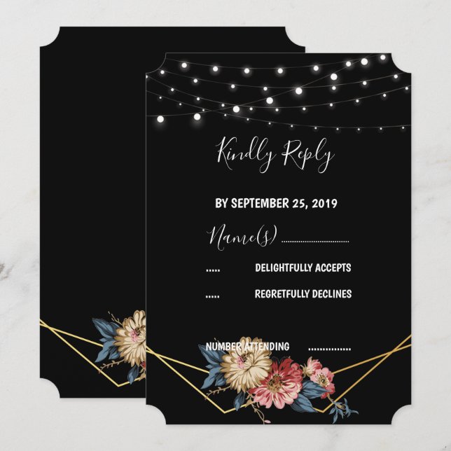 Invitation Floral Rustique Magnolia Éclairages à cordes RSVP (Devant / Derrière)