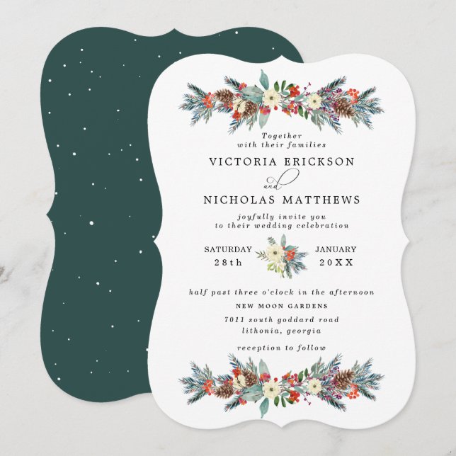 Invitation Floral rustique | Mariage botanique d'hiver (Devant / Derrière)