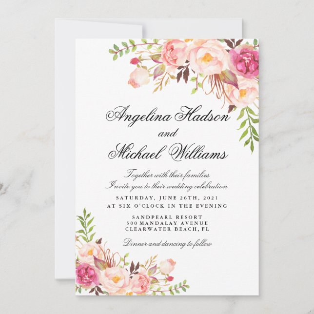 Invitation Floral Rustique Peony (Devant)