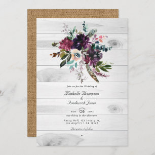 Invitation Floral Rustique QR Code RSVP Mariage bohème