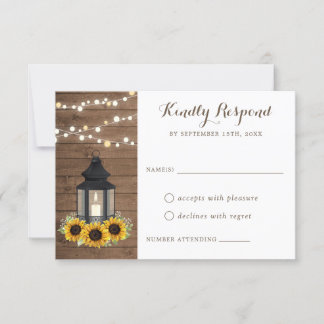 Invitation Floral Rustique Tournesol Bois Luminaires à cordes