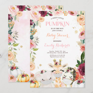 Invitation Floral Safari Animaux Automne Baby shower Citrouil