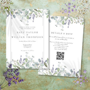 Invitation Floral Sage Et Lilac QR Code Mariage