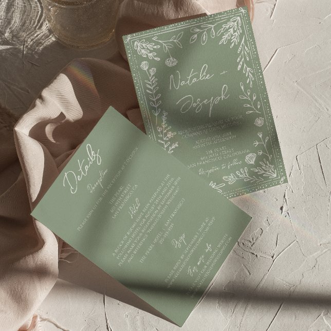 Invitation Floral Sage Green Botanical Fun All In One Wedding (Créateur téléchargé)