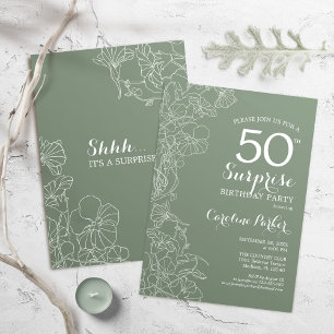 Invitation Floral Sage Green Surprise 50e fête d'anniversaire