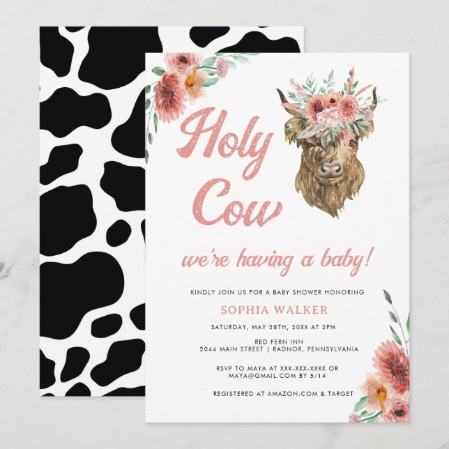 Invitation Floral Saint Vache Occidentale Baby Girl Douche (Devant / Derrière)