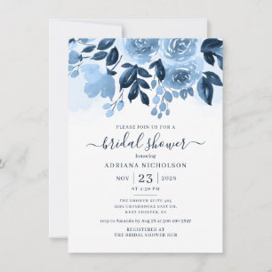 Invitation Floral Script Navy Fête des mariées d'aquarelle bl