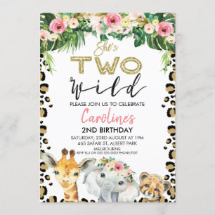 Invitation Floral She's Two Wild Cheetah Print Birthday