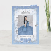 Floral Silver Baby Blue Quinceañera Photo Plié