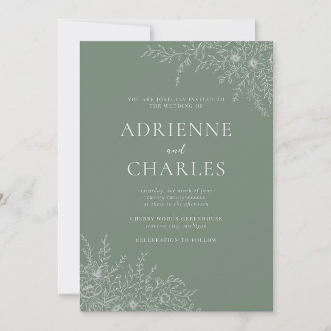 Invitation Floral Simplicity 1 Modern Green Minimal Wedding (Devant)