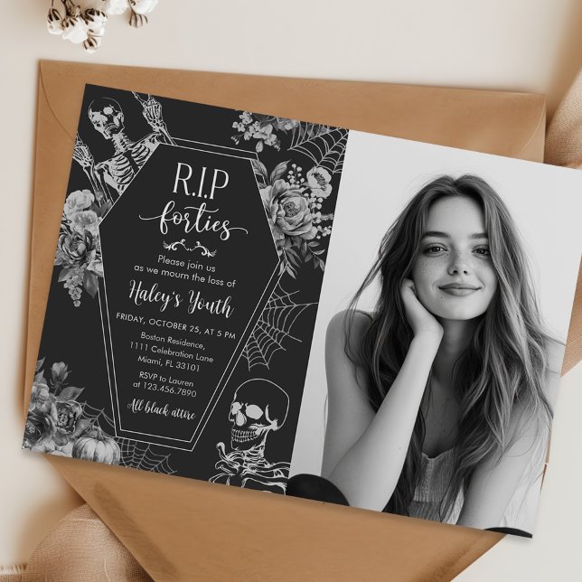 Invitation Floral Skull RIP Forties 50th Birthday Party Photo (Créateur téléchargé)