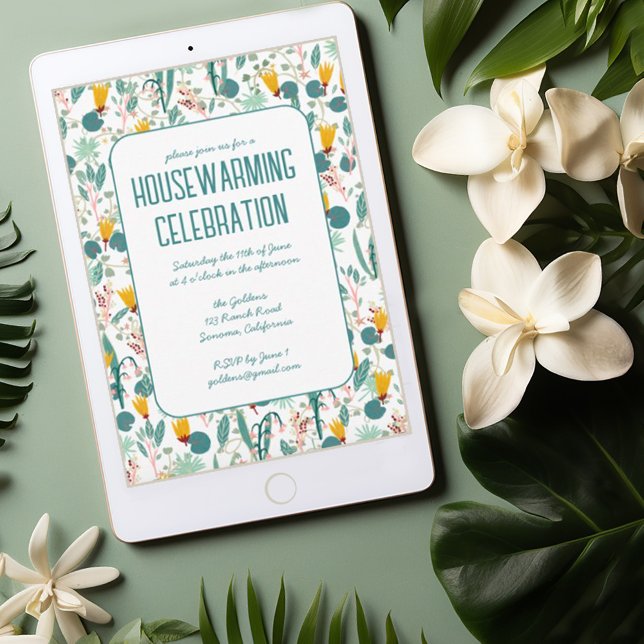 Invitation Floral Spring Garden Custom HOUSEWARMINING PARTY (Custom garden party housewarming invitation with floral pattern. Customize with your own text)