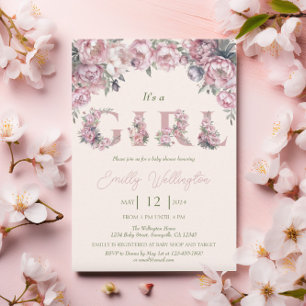Invitation Floral Spring Pink Peonies Boho Girl Baby shower