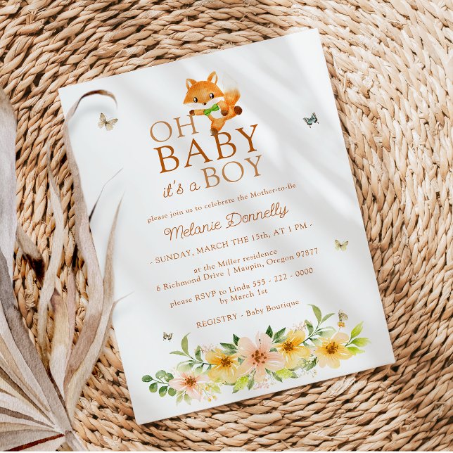 Invitation Floral Storybook Fox Oh Baby Boy Douche (Créateur téléchargé)