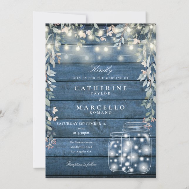 Invitation Floral String éclaire Mason Jars Mariage en bois b (Devant)