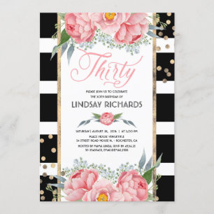 Invitation Floral Stripes Moderne Gold Decor 30 Anniversaire