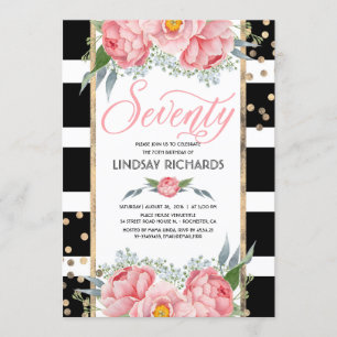 Invitation Floral Stripes Moderne Gold Decor 70 Anniversaire