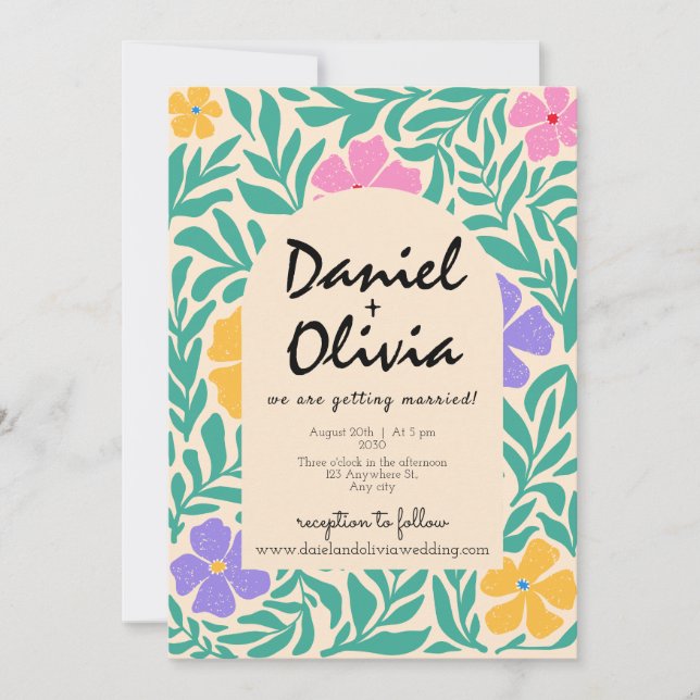 Invitation Floral super Funky avec Mariage QR (Devant)