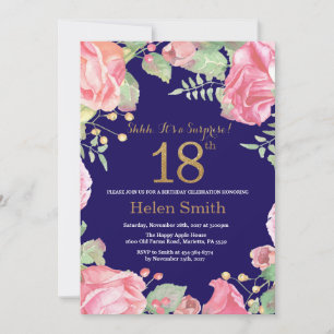 Invitation Floral Surprise 18e anniversaire Gold Parties scin