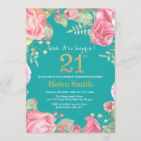 Floral Surprise 21e Anniversaire Or et Turquoise