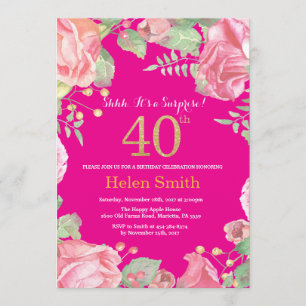 Invitation Floral Surprise 40e anniversaire Or et rose chaud