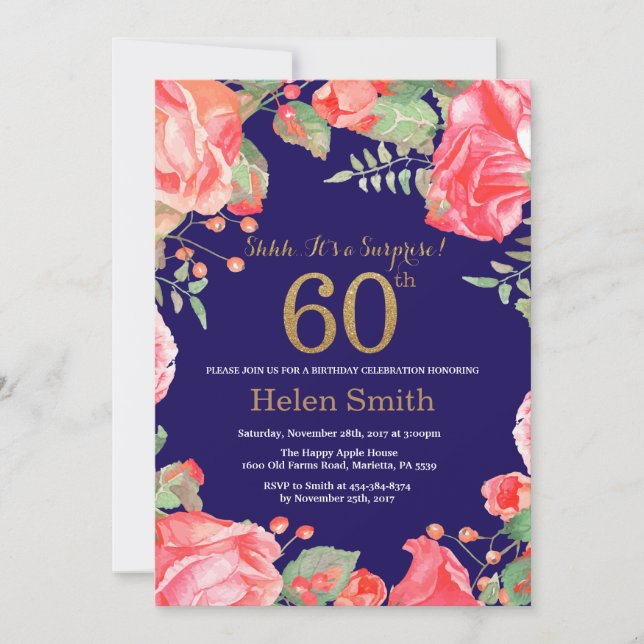 Invitation Floral Surprise 60e anniversaire Gold Parties scin (Devant)