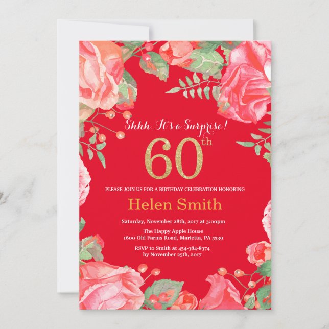 Invitation Floral Surprise 60e anniversaire Parties scintilla (Devant)
