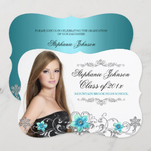 Invitation Floral Swirl Turquoise Blue Graduation Card