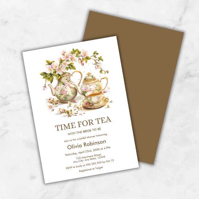 Invitation Floral Teapot Time for Tea Bridal Shower  (Floral Teapot Time for Tea Bridal Shower Invitation )