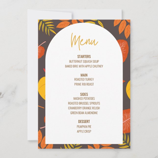 Invitation Floral Thanksgiving Diner Menu Mariage Menu (Devant)