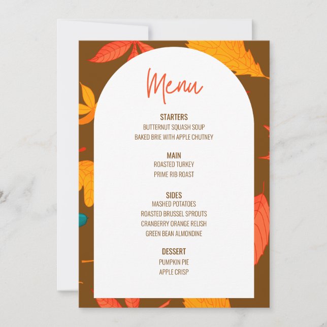 Invitation Floral Thanksgiving Diner Menu Mariage Menu (Devant)