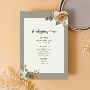 Invitation Floral Thanksgiving Diner Menu Modèle imprimable