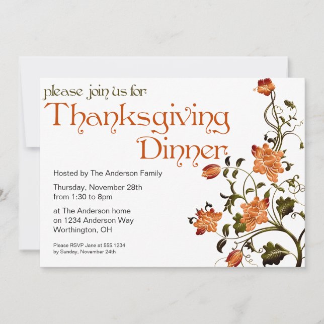Invitation Floral Thanksgiving Diner Party 27 (Devant)