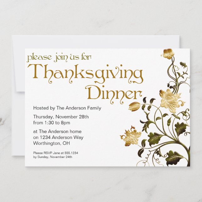 Invitation Floral Thanksgiving Diner Party 30 (Devant)
