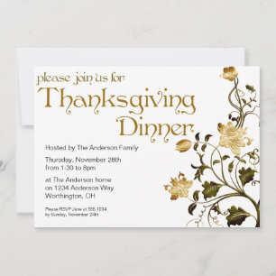 Invitation Floral Thanksgiving Diner Party 30