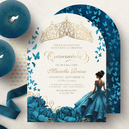 Invitation Floral Tiara Couronne Quinceanera Turquoise