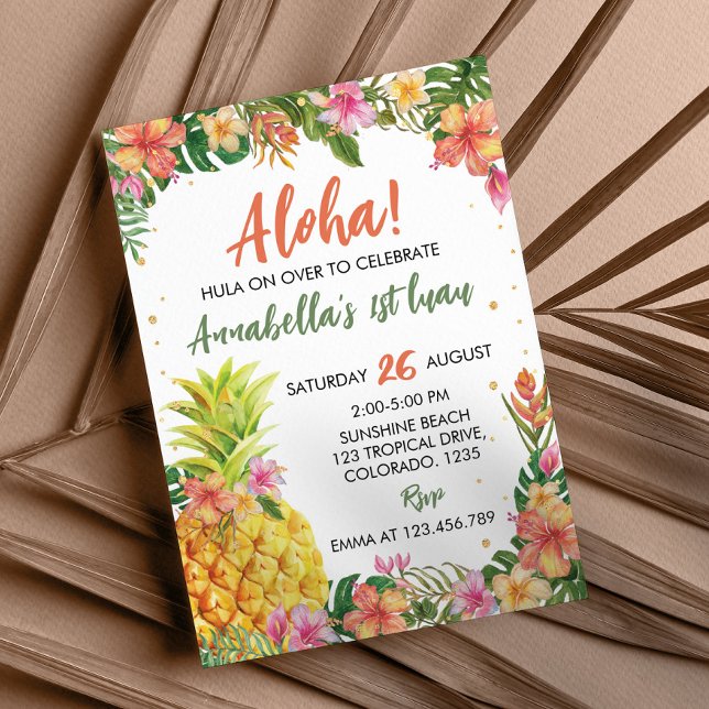 Invitation Floral tropical Aloha Premier Luau Anniversaire (Créateur téléchargé)