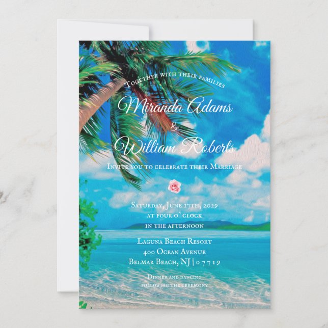 Invitation Floral Tropical Beach Mariage d'été (Devant)