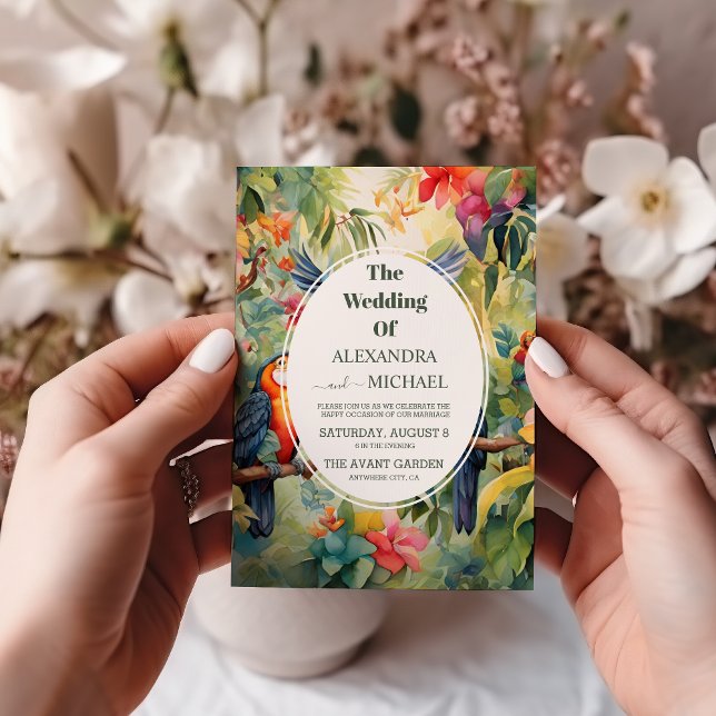 Invitation Floral tropical coloré | Mariage vert (Créateur téléchargé)
