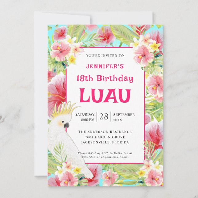 Invitation Floral tropical Hawaiian Anniversaire Luau (Devant)