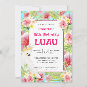 Invitation Floral tropical Hawaiian Anniversaire Luau