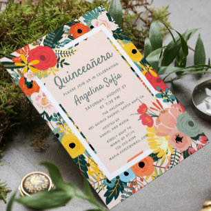 Invitation Floral tropical moderne Quinceañera