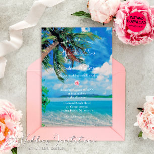 Invitation Floral Tropical Summer Palm Beach Mariage