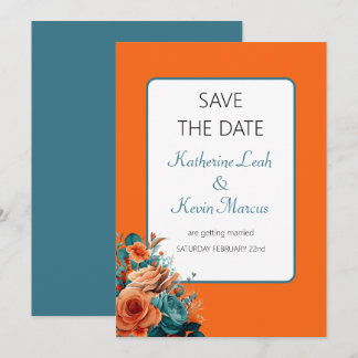 Invitation Floral turquoise et orange Enregistrer le Mariage 