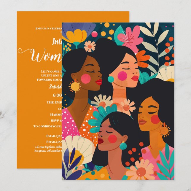 Invitation Floral Turquoise Journée internationale des femmes (Devant / Derrière)