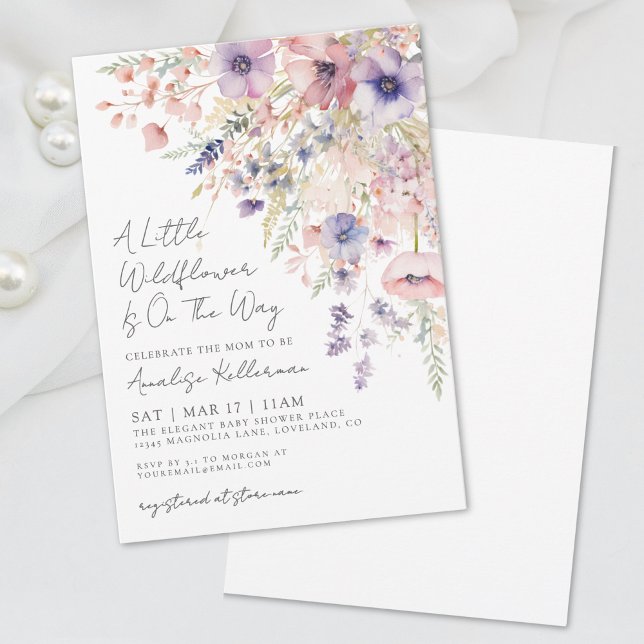 Invitation Floral Un Petit Baby shower Fleur sauvage (Floral A Little Wildflower Baby Shower Invitation)