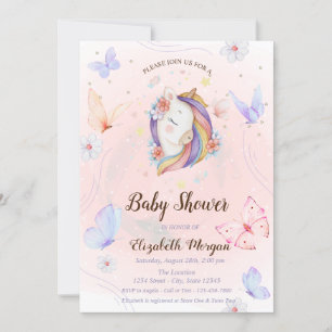 Invitation Floral Unicorn Papillons étoiles Baby shower