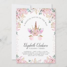 Invitation Floral Unicorn Princess Anniversaire