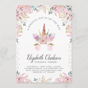 Invitation Floral Unicorn Princess Anniversaire